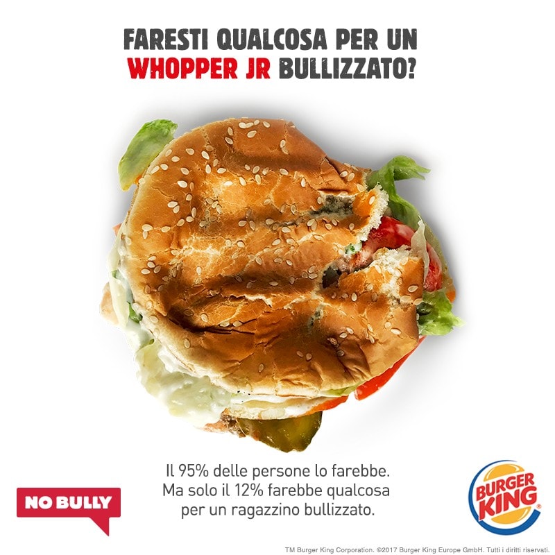 Burger King Whopper pubblicità sul bullismo