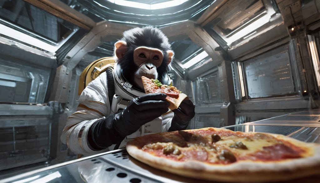 Scimmia Astronauta Che Mangia Pizza Generata Con Firefly Midable Magazine