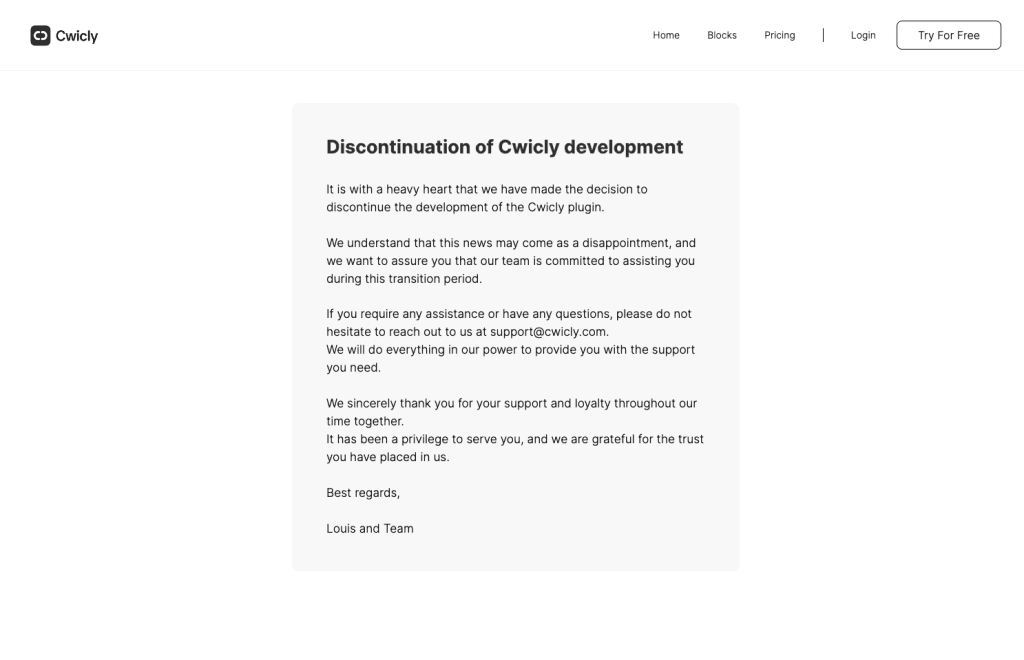 Screenshot Cwicly Abbandonato Sviluppo Discontinuation Of Development