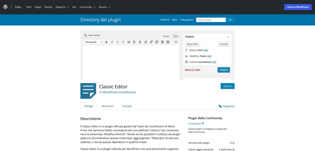 Screenshot Repository Ufficiale WordPress Plugin Classic Editor