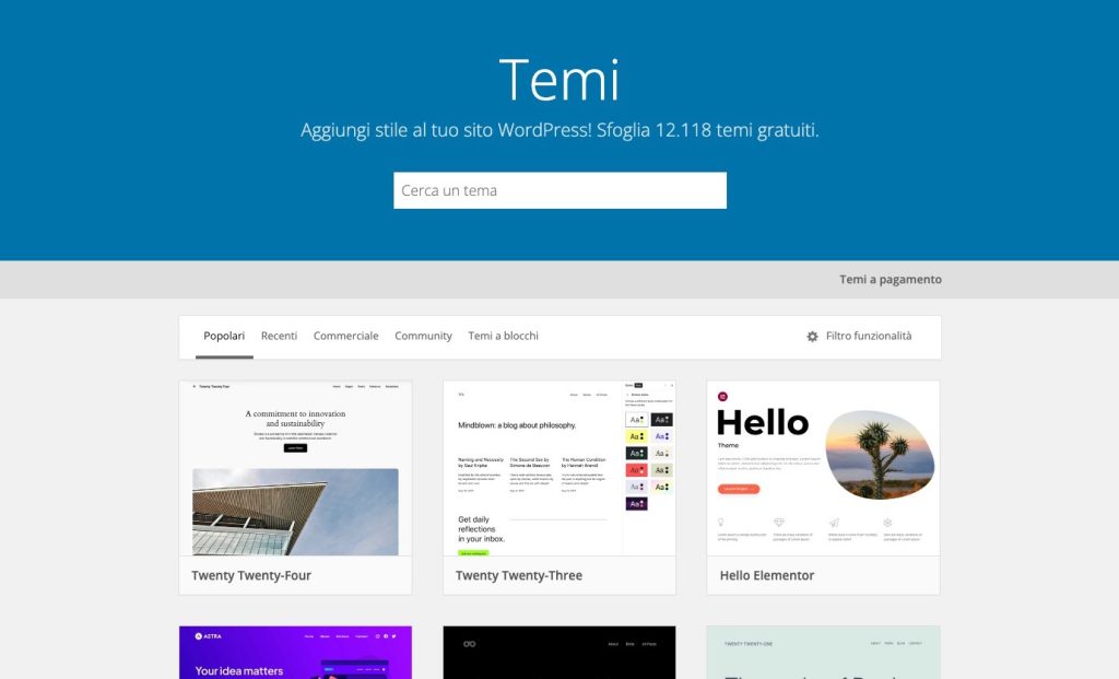 Screenshot Temi WordPress Repository Ufficiale