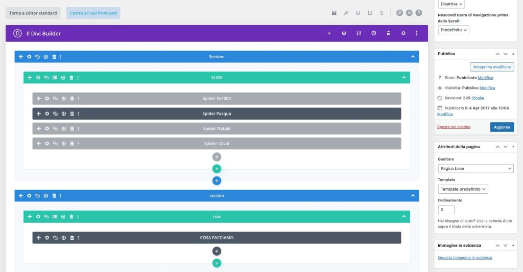 Screenshot Utilizzo Divi WordPress